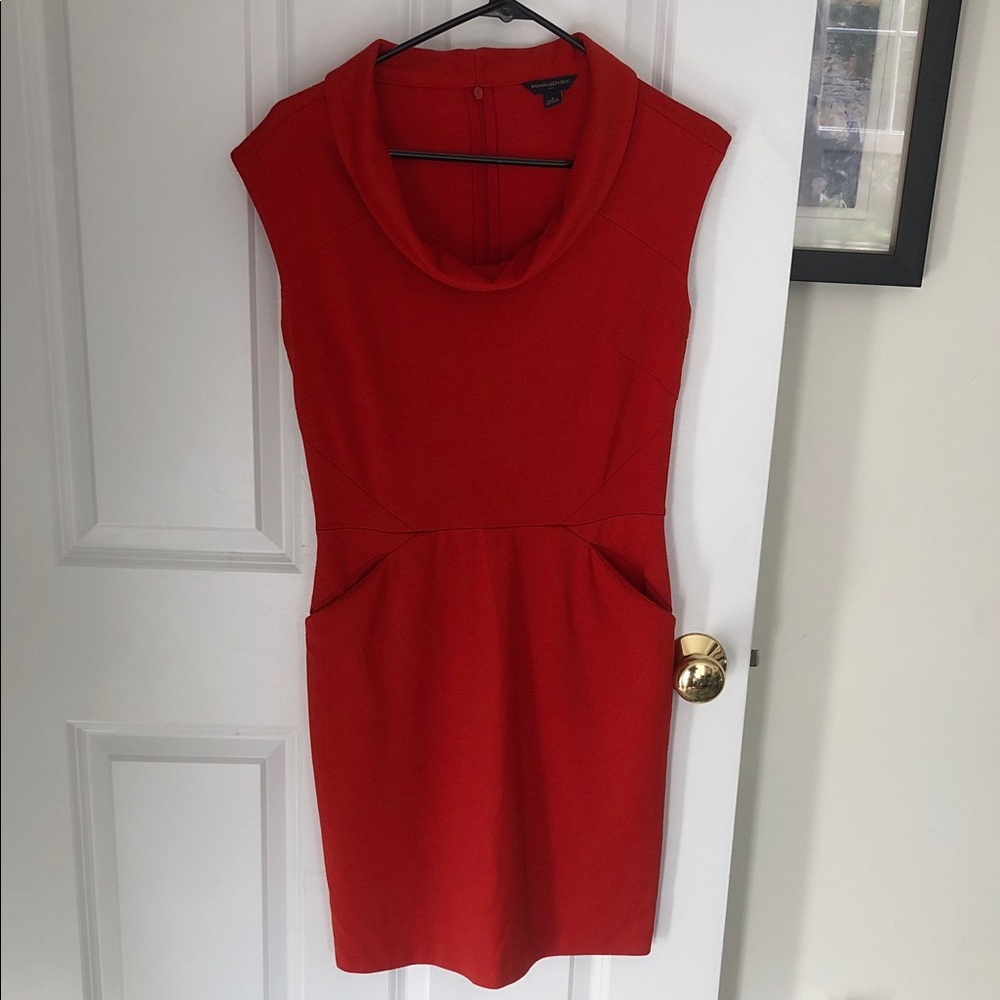 Banana Republic Red Cowl Neck Sheath Dress